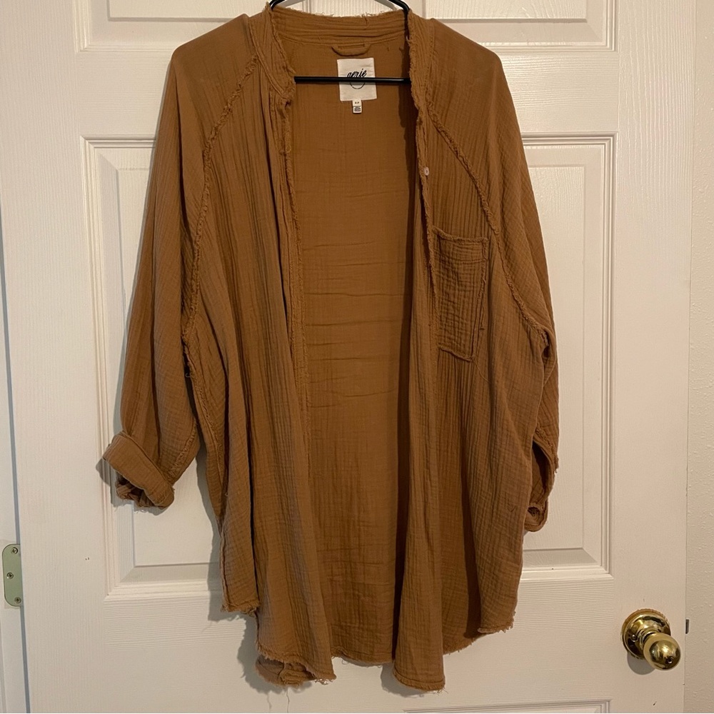aerie Brown Button-Down Lightweight Shirt Jacket